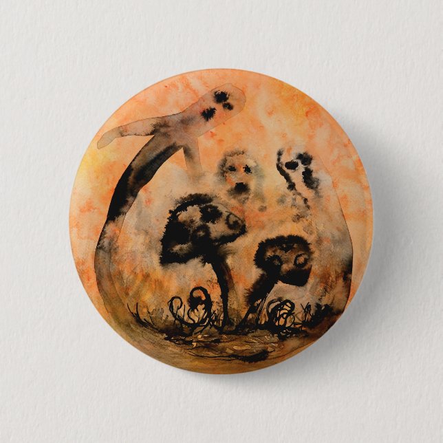 Macaron Rond 5 Cm Bouton Champignons fantômes (Devant)