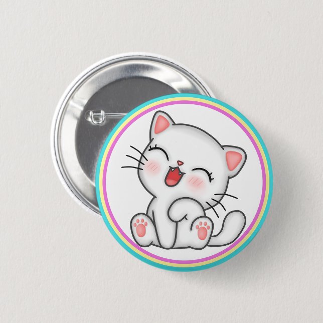 Macaron Rond 5 Cm Bouton Chat (Devant & derrière)