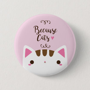 Macaron Rond 5 Cm Bouton Chat blanc, bouton "Parce que les chats"