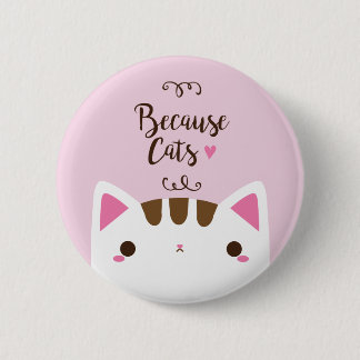 Macaron Rond 5 Cm Bouton Chat blanc, bouton "Parce que les chats"