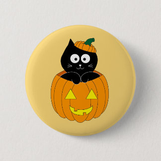 Macaron Rond 5 Cm Bouton Chat dans la Citrouille d'Halloween