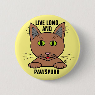 Macaron Rond 5 Cm Bouton chat humoristique Long et Paws Purr