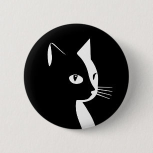 Macaron Rond 5 Cm Bouton Chat noir et blanc