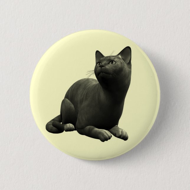 Macaron Rond 5 Cm Bouton Chat Noir Tranquille (Devant)