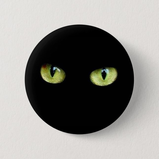 Macaron Rond 5 Cm Bouton chat noir yeux verts (Devant)