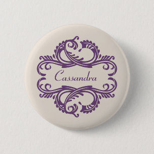 Macaron Rond 5 Cm Bouton Chic Damask Violet