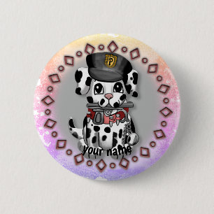 Macaron Rond 5 Cm Bouton Chien de Police Tacheté
