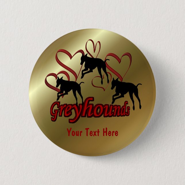 Macaron Rond 5 Cm Bouton Chien Greyhounds And Red Heart (Devant)