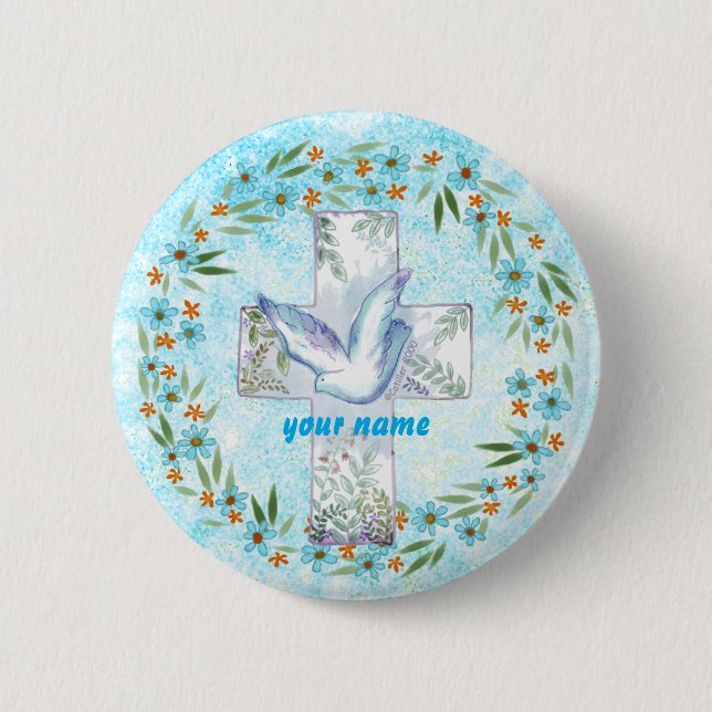 Macaron Rond 5 Cm Bouton Christian Dove Cross (Devant)