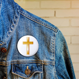 Macaron Rond 5 Cm Bouton Christian Gold Cross