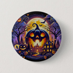 Macaron Rond 5 Cm Bouton Citrouille brillant unique - Style Hallowee
