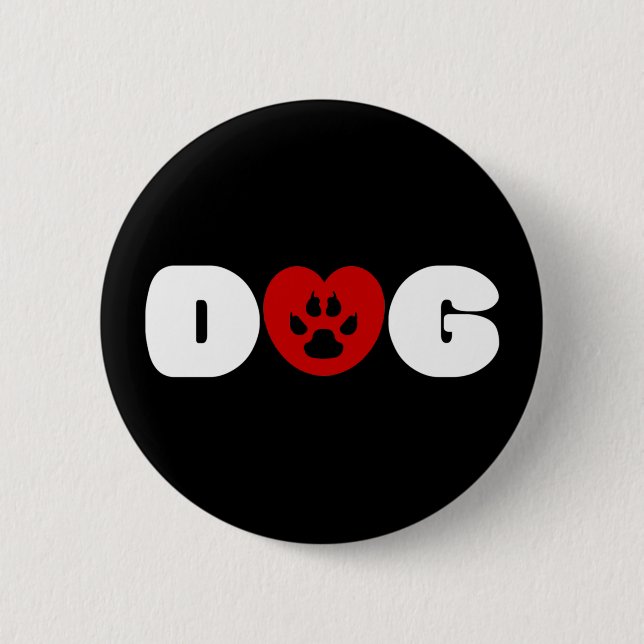 Macaron Rond 5 Cm Bouton Coeur amour chien (Devant)