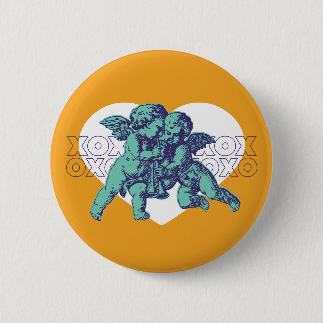 Macaron Rond 5 Cm Bouton Coeur ange vert/orange (Devant)