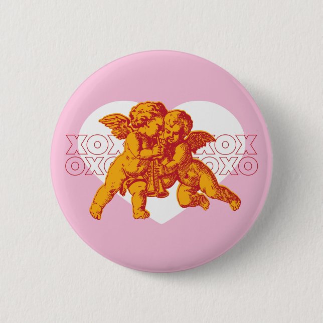 Macaron Rond 5 Cm Bouton Coeur ange xoxo (Devant)