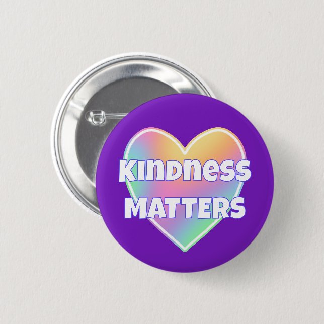 Macaron Rond 5 Cm Bouton Coeur arc-en-ciel Kindness Matters (Devant & derrière)