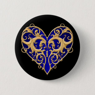 Macaron Rond 5 Cm Bouton Coeur Filigree Bleu
