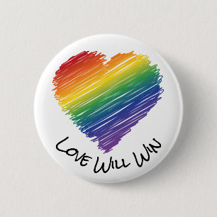 Macaron Rond 5 Cm Bouton coeur griffé arc-en-ciel