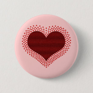 Macaron Rond 5 Cm Bouton Coeur métallique, Rouge