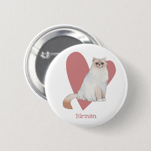 Macaron Rond 5 Cm Bouton Coeur rose Kitty Chat Birman