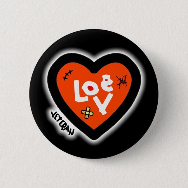 Macaron Rond 5 Cm Bouton Coeur vétéran (connaît l'amour) (Devant)