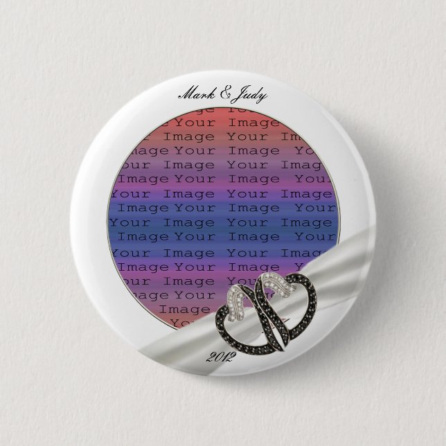 Macaron Rond 5 Cm Bouton Coeurs Diamants Noir & Blanc (Devant)