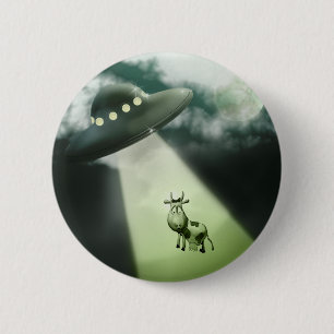 Macaron Rond 5 Cm Bouton comique d'abduction de vache à UFO