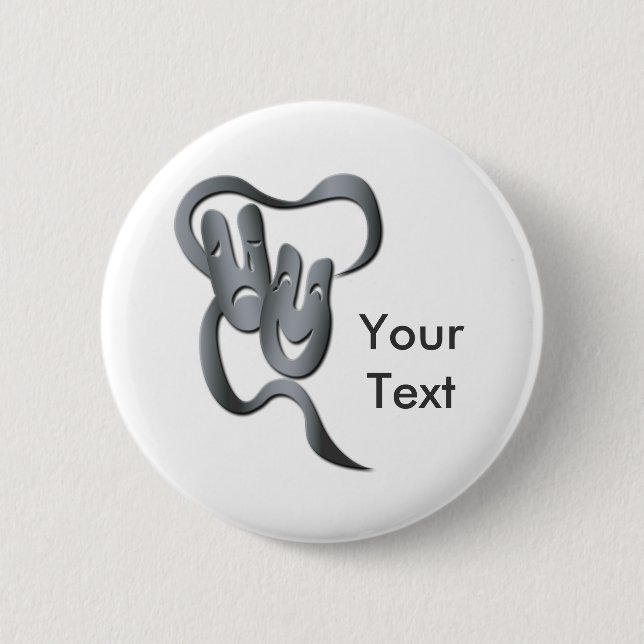 Macaron Rond 5 Cm Bouton comique Tragedy Grey Theatre Mask (Devant)