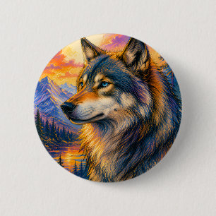 Macaron Rond 5 Cm Bouton Coucher de Soleil Loup Vibrant