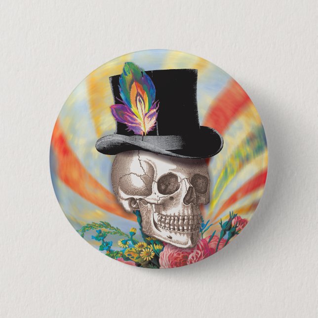 Macaron Rond 5 Cm Bouton crâne de chapeau psychédélique supérieur (Devant)