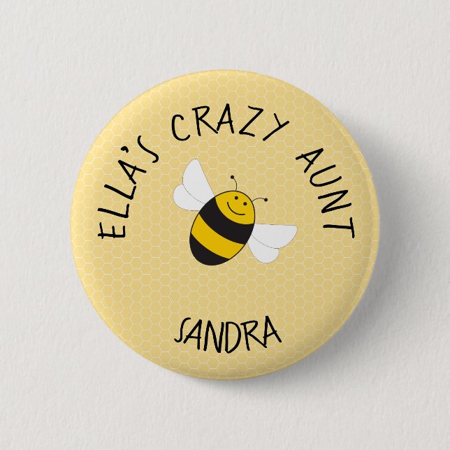 Macaron Rond 5 Cm Bouton Crazy aunt pour baby shower bourdon (Devant)