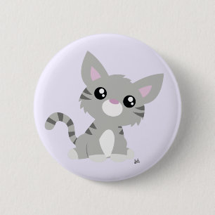 Macaron Rond 5 Cm Bouton Cute Grey Kitty
