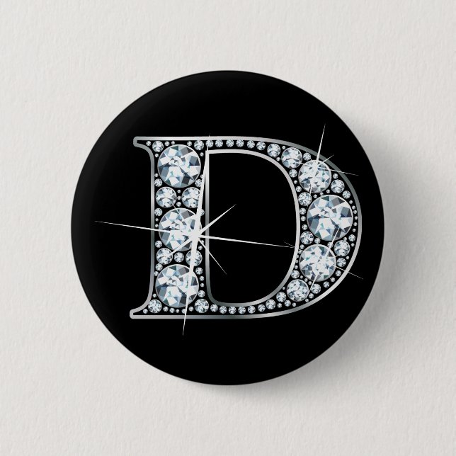 Macaron Rond 5 Cm Bouton "D" Bling de diamant (Devant)