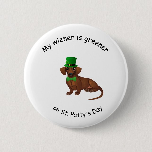 Macaron Rond 5 Cm Bouton Dachshund St. Patrick's Day (Devant)