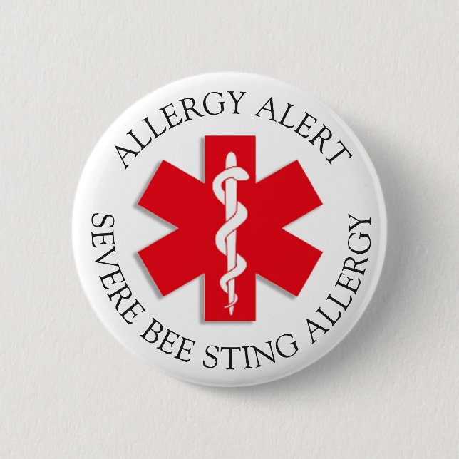 Macaron Rond 5 Cm Bouton d'alerte d'allergie à l'EBE sévère STING (Devant)