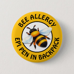 Macaron Rond 5 Cm Bouton d'alerte d'allergie grave aux abeilles
