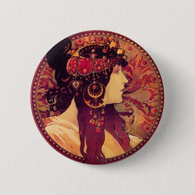Macaron Rond 5 Cm Bouton d'Alphonse Mucha Donna Orechini (Devant)