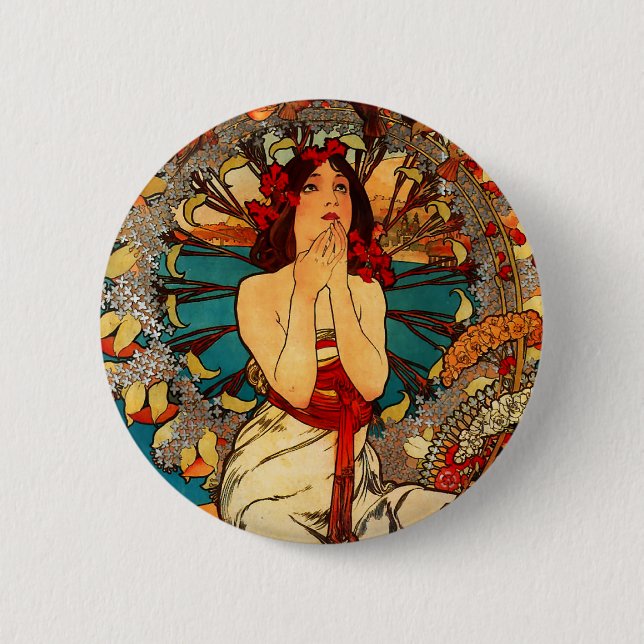 Macaron Rond 5 Cm Bouton d'Alphonse Mucha Monte Carlo (Devant)