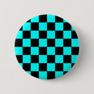 Macaron Rond 5 Cm Bouton damier aqua