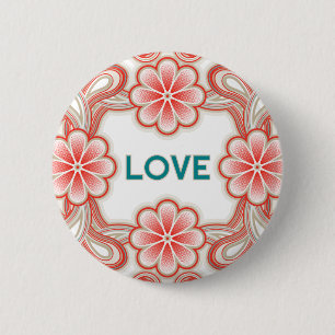 Macaron Rond 5 Cm Bouton d'amour vintage avec des fleurs rouges