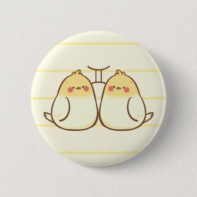 Macaron Rond 5 Cm Bouton d'animal de zodiaque de Gémeaux (Devant)