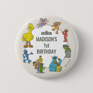 Macaron Rond 5 Cm Bouton d'anniversaire aux personnages vintage de S