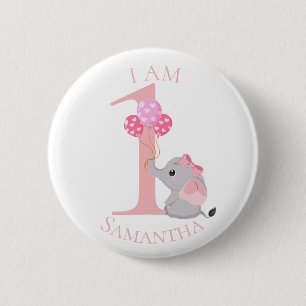 Macaron Rond 5 Cm Bouton d'anniversaire bleu Eléphant rose