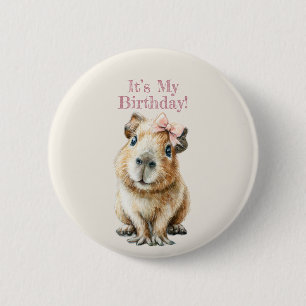 Macaron Rond 5 Cm Bouton d'anniversaire Capybara • Fête mignonne en 
