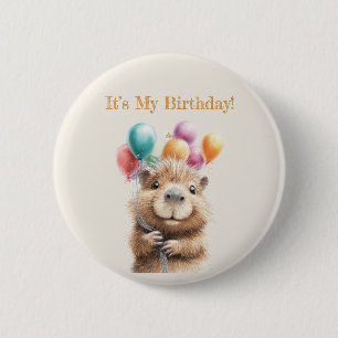 Macaron Rond 5 Cm Bouton d'anniversaire Capybara • Fête mignonne en 