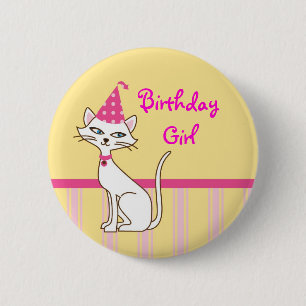 Macaron Rond 5 Cm Bouton d'anniversaire de chat de Kitty