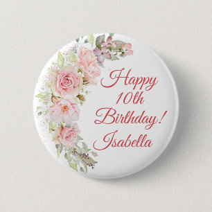 Macaron Rond 5 Cm Bouton d'anniversaire de jolies roses roses roses