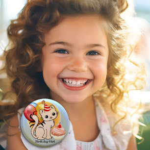 Macaron Rond 5 Cm Bouton d'anniversaire de Kitty aux couleurs mignon