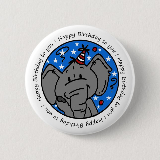 Macaron Rond 5 Cm Bouton d'anniversaire de l'éléphant chantant (Devant)