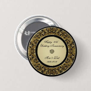 Macaron Rond 5 Cm Bouton d'anniversaire de mariage d'or
