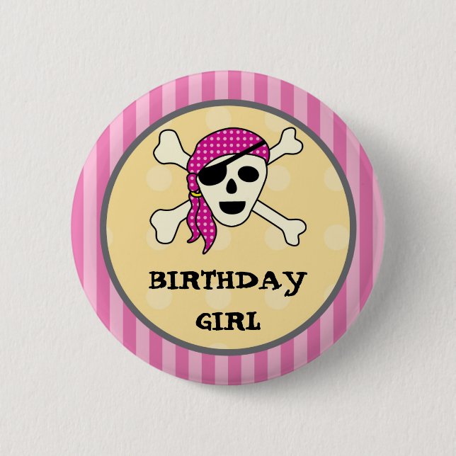 Macaron Rond 5 Cm Bouton d'anniversaire de pirate de fille (Devant)